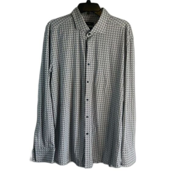 BOSSHugo Boss Slim Fit Long Sleeve Button Front Geo Print Men's Shirt Size 18/46 - Picture 1 of 11